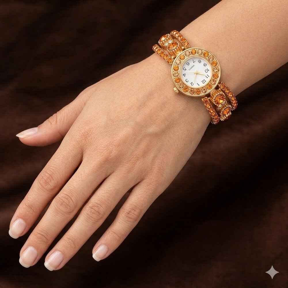 Elegant Gold Women's Watch with Topaz Crystal